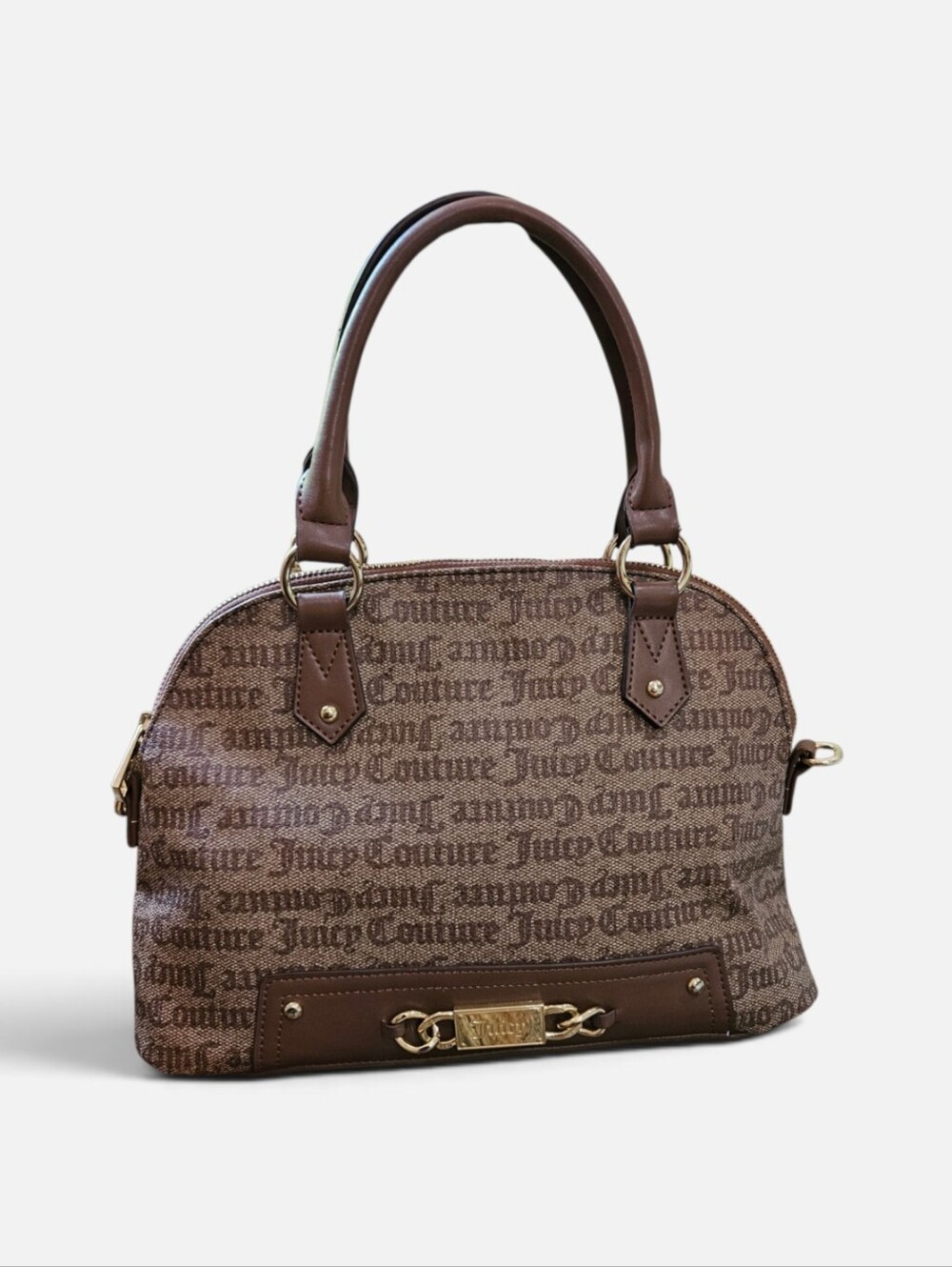 Juicy Couture Womens Brown Logo Dome Satchel with Gold Hardware